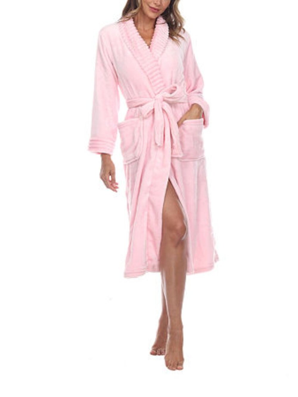 #2462 White Mark Women's Cozy Lounge Robe - Pink - L/XL